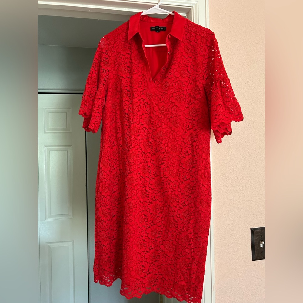 Banana Republic Red Lace Polo Collar Dress Size M
EUC